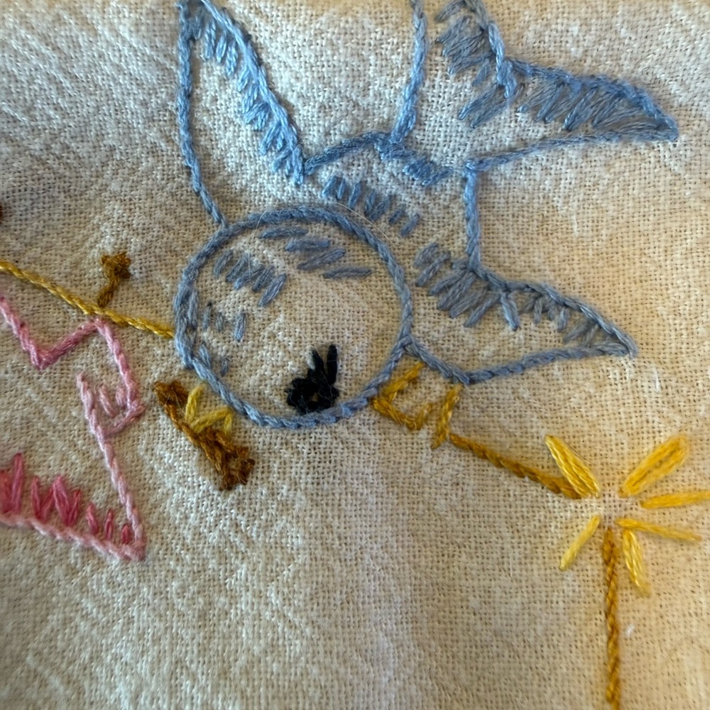 Vintage Embroidered Embroidery Monday Tea Towel with Birds Hand Stitched Retro - Picture 3 of 9